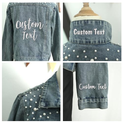 Custom Bride Denim Jacket With Pearls And Personalized Name, Wedding Jean Jacket for Bride, Mrs. Last Name Denim Jackets With Wedding Date, Custom Embroidered Jean Jackets, Engagement Gift2