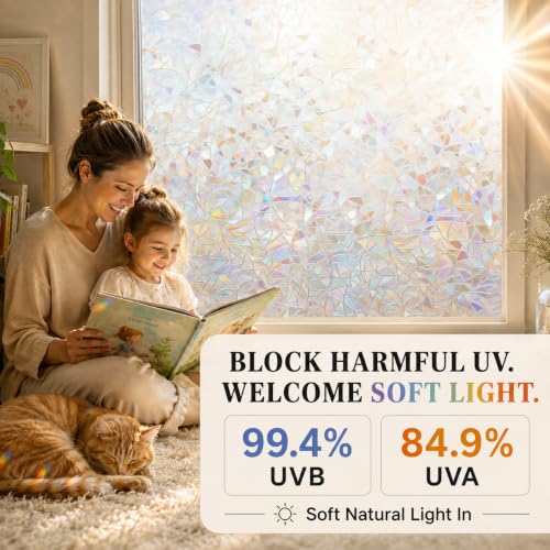 Image of Rainbow Window Privacy Film, Stained Glass Cling, 17.5 inch * 78.7 inch