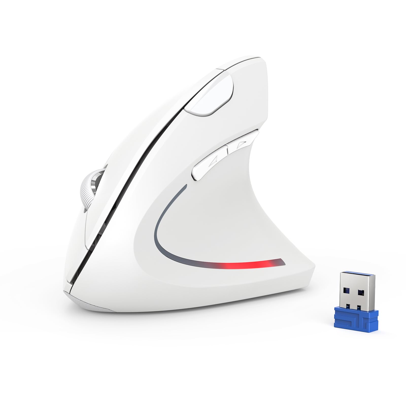 TECKNET Mouse Verticale Silenzioso, Wireless Ergonomico per Mano Destra | Protegge Il Braccio, 800-4800DPI, Ricevitore a 2,4 GHz, 6 Pulsanti, per PC, Laptop, Computer Portatile, Windows, Mac, Bianco