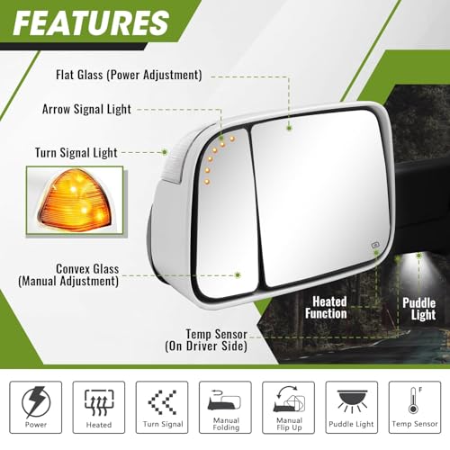 Image of White Tow Mirrors for 2009-2018 Ram 1500, 2010-2018 Ram 2500 /3500