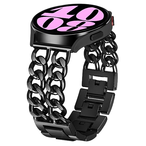 Aniaboho Compatible with Dressy Designer Samsung Galaxy Watch 6/5/4/3 band for Women Men, Double Chain Adjustable Samsung Watch Bands for Galaxy Watch 6 Classic/5 Pro/4 Classic/3/Active 2 band (Black)