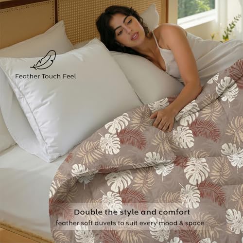Image of AYKA Reversible AC Comforter 150 GSM Microfiber Summer Blanket Double Bed (90x100 Inches) | LeafLuxe Sage Design Cooling Quilt for AC Room | Soft Breathable Duvet Taupe & Brown