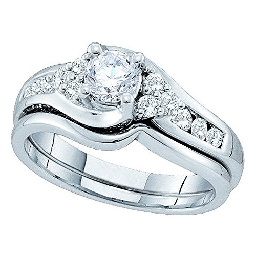 Dazzlingrock Collection 0.90 Carat (ctw) 14K Round Diamond Fashion Bridal Engagement Ring Set With Matching Band, White Gold