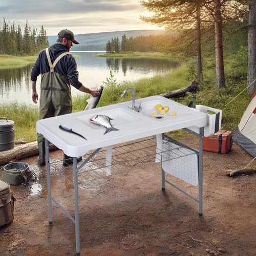 Fish Cleaning Table, Mesa Plegable Portátil para Limpieza de Pescado con Fregadero y Kit para Camping miniatura 2