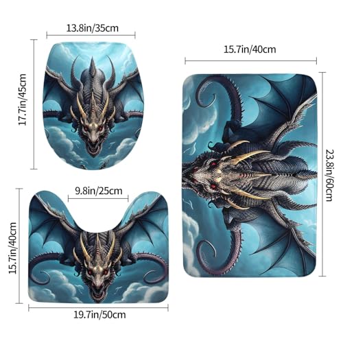 Lot de 3 tapis de salle de bain dragon avec contour et rectangle - 3