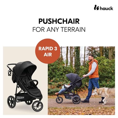 Image of hauck Stroller Rapid 3 Air, Reclining Seat up to 48.5 lbs, Stroller with Air Wheels and Rear Suspension, Compact & Easy Fold, Sun Protection UPF 50+, Large Basket