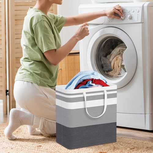 Panier à linge en coton et lin de qualité supérieure au design rayé épuré - 5