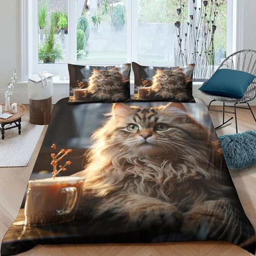 Parure de lit chat imprimé 3D avec housse de couette en microfibre et taies d'oreiller - 2