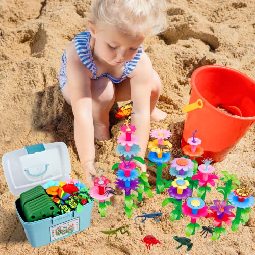 Birthday Toys Gifts for 2 3 4 5 6 Years Old Toddler Girls Boys, 156 PCS Insect Flower Garden Building Educational STEM Learning Pretend Play Gardening Set, Birthday Gifts for Preschool Kids Age 2+ by Leetous - Image 4