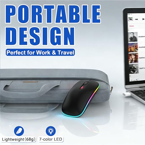 Image of Gizdot-R1 LED Mouse for MacBook Air /iPad /Laptop, Bluetooth Rechargeable Silent Mouse with USB-C, Built-in Mouse Jiggler, 4-Mode Wireless Mouse Compatible with macOS /iOS /Windows /Android