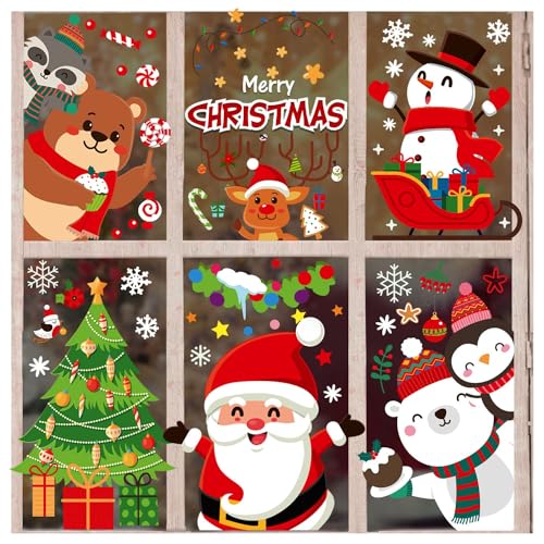 Leesgel Christmas Window Stickers Decals, Christmas Window Decorations Decor, Christmas Window Clings Christmas Decorations Indoor for The Home Christmas Ornaments Decoracion De Navidad (120pcs)