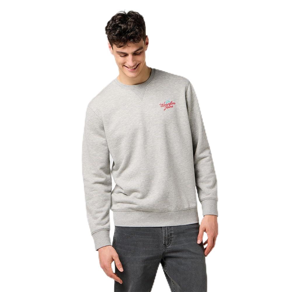 Wrangler Men's Small Graphic Crew Sweatshirt, Mid Grey Mel, S