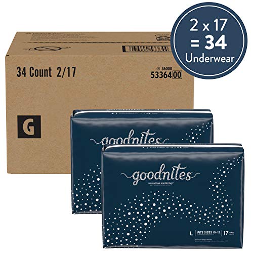 Goodnites Girls' Nighttime Bedwetting Underwear, Size Large (68-95 Lbs), 34 Ct #TOP1