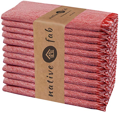 Native Fab Juego de 12 Prelavadas Servilletas de Tela, servilletas de Algodon 46x46 cm Suave Cómoda Duradera Calidad de Hotel, Servilletas Lavable para Eventos y Uso Diario Rojo
