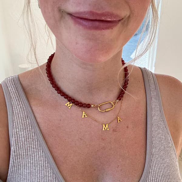 Beaded Gemstone Necklace for Women Red Boho Bead Choker Natural Stone Carnelian Necklaces Handmade Jewelry4