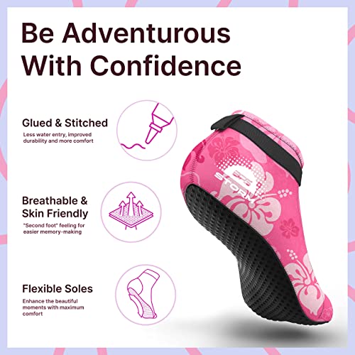 Bps 'Storm Sock' Neoprene Diving Socks - With Anti-Slip Sole - Unisex Neoprene Socks For Sand Volleyball, Surfing, Scuba Diving, Fin Socks - Low Cut (Floral Pink/White Accent, Large) #TOP3