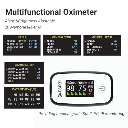 Pulse Oximeter Fingertip, Blood Oxygen Monitor, 4 colors 1.14\'\' TFT Alarm & Brightness Adjustable