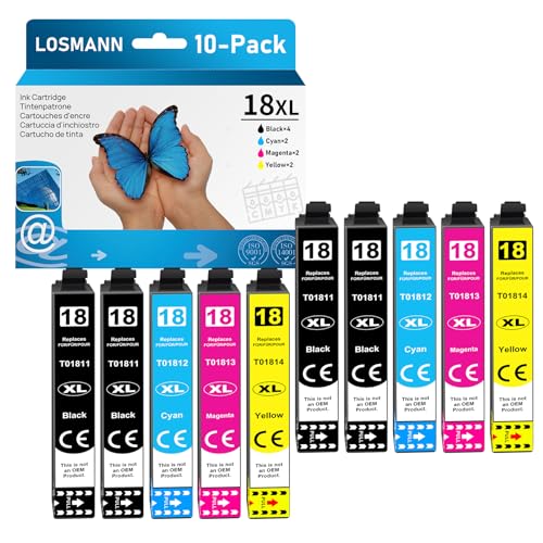 LOSMANN 18XL Cartuchos de Tinta compatibles para Epson 18 XL para Home XP-322 XP-305 XP-215 XP-225 XP-412 XP-422 XP-325 XP-312 XP-315 XP-205 XP-415 XP-425 (Negro, Cian, Magenta, Amarillo, 10-Pack)