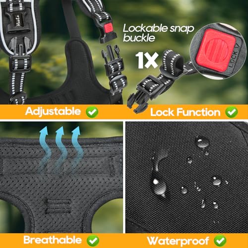 HEELE Hundegeschirr, Brustgeschirre für Hunde, Laufgeschirre Hund mit abschließbarem Schnappverschluss, einstellbare reflektierende Hundegeschirre, Offen am Hals, Anti Zug Dog Harness, Schwarz, L
