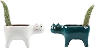 ねこ ミニ植木鉢 2個セット おもしろい 猫 多肉植物鉢 底穴付き 北欧スタイル サボテン鉢 セラミックス製 プランターポット ミニ植物適用 インテリア オフィス 卓上 部屋飾り ガーデニング プレゼント