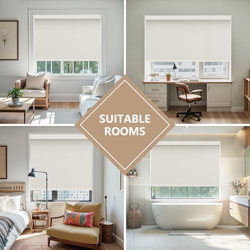 Image of AOSKY Cordless Blackout Roller Shade for Window, 33.5 inchW x 72 inchH, Linen Beige