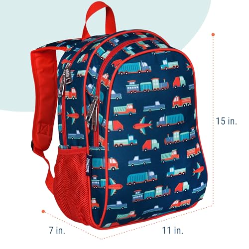 Image of Wildkin 15 Inch Backpack for Kids, Transportation | Ages 5-10, padded straps, side water bottle pocket - coordinates with matching Wildkin lunch boxes and water bottles