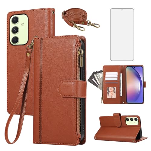 Étui portefeuille Samsung A54 5G avec fermeture éclair et bandoulière amovible