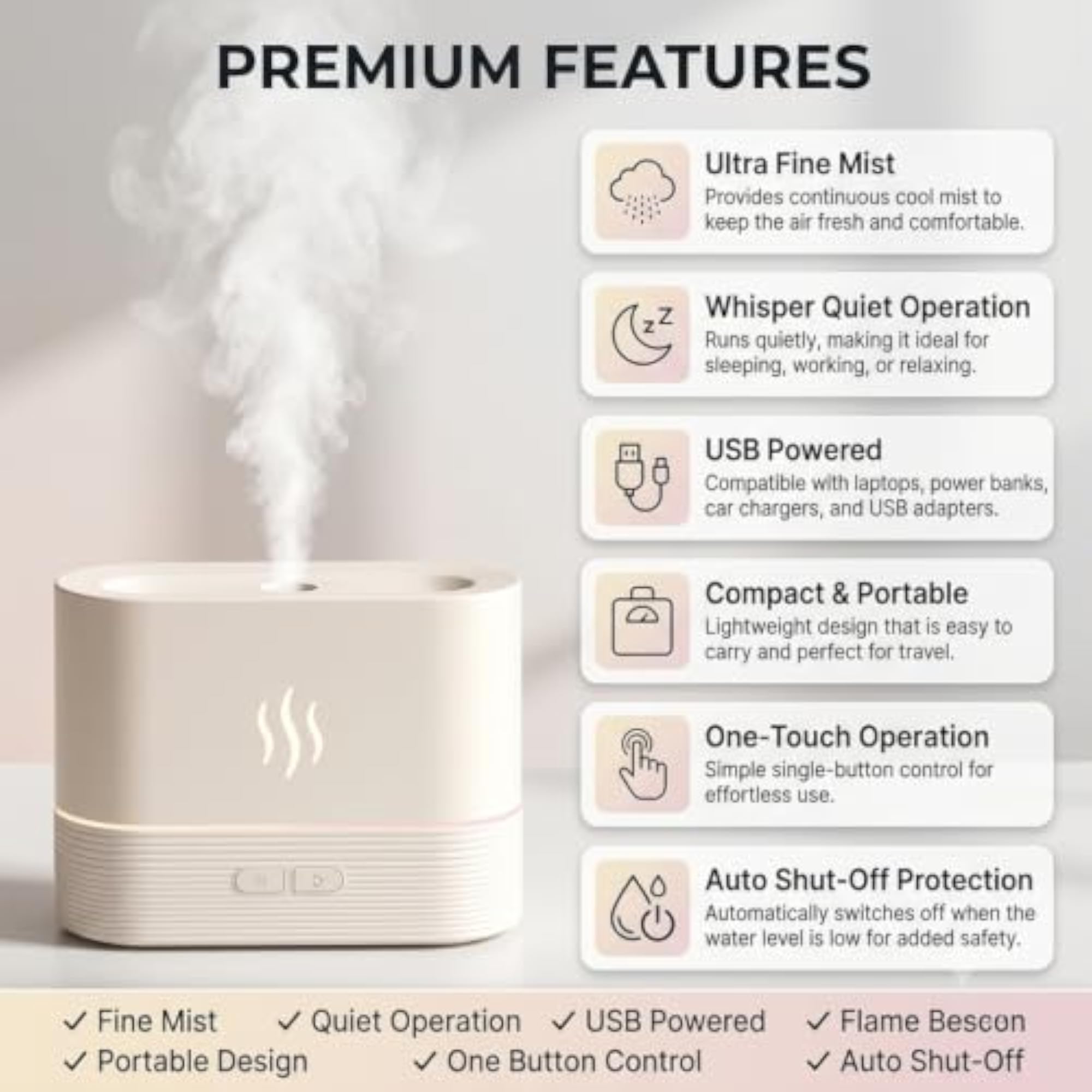 LED Flame Effect Aroma Diffuser, USB Powered for Home