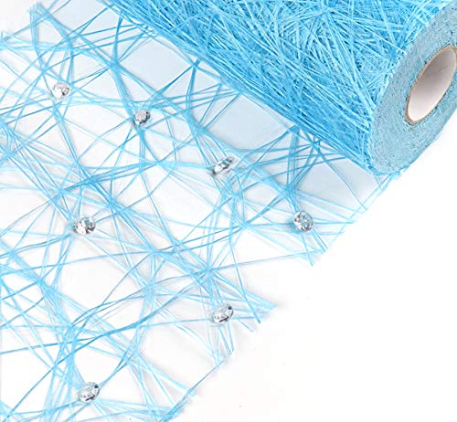 Sweelov Tischband Blau Tischläufer 23cm x 25M Dekoband mit 200 Deko Diamanten für Hochzeit Jubiläum Adventfeier