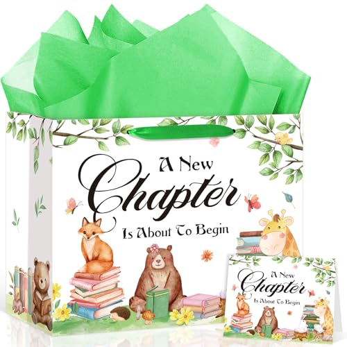 Peconal Storybook Baby Shower Birthday Gift Bag Woodland Theme Party Decorations A Chapter Is About To Begin Gift Wrapping Paper Bag for Boys Girls...