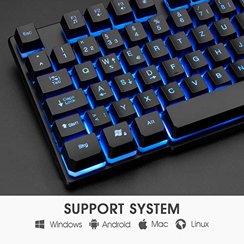 Rii Gaming Tastatur und Maus Set, 3 LED Hintergrundbeleuchtung, ideal für Gaming und Büro, Kompatibel mit PC (DE-Layout, Schwarz) 5