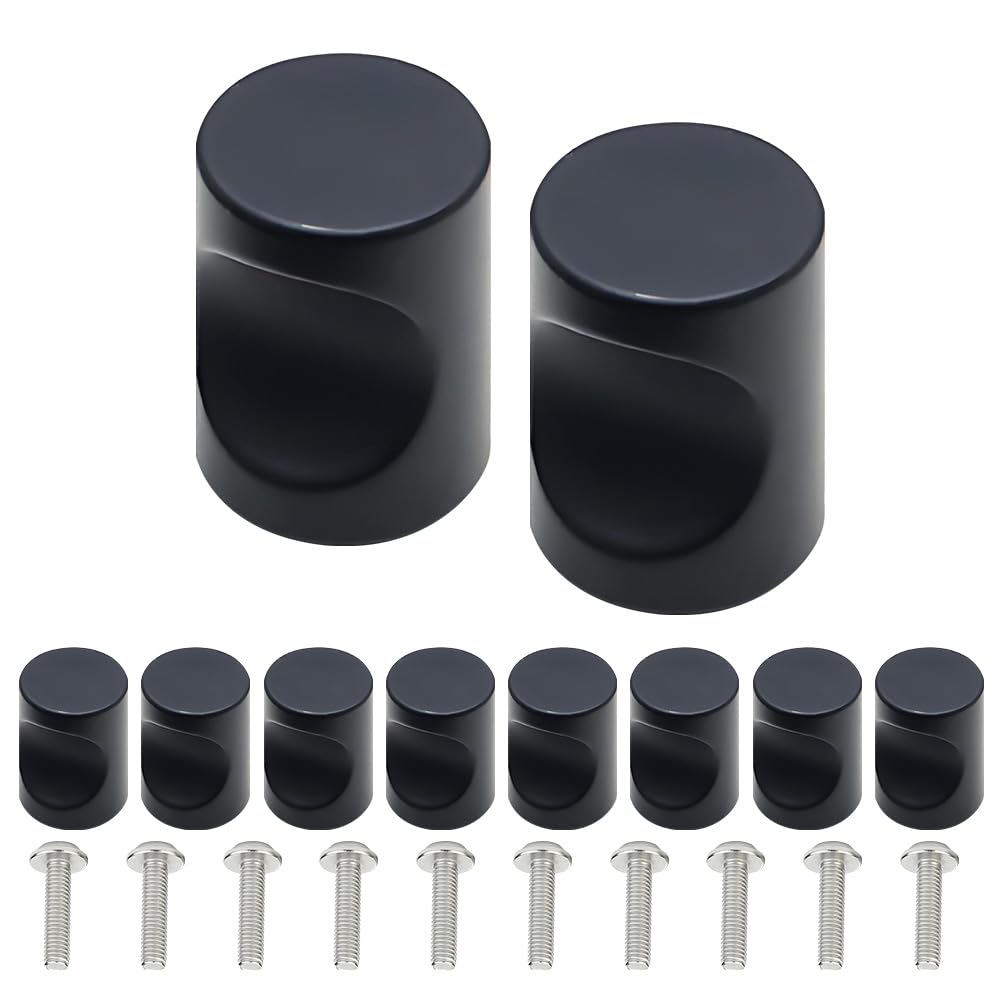 ONEBO 10 Pieces Cabinet Knobs, Black Kitchen Knobs, Aluminum Alloy Cylinder Drawer Pull Handle, with Screw, Drawer Knob, for Drawers, Door, Cupboard, Wardrobe, Kitchen, Furniture - Single Hole — image 1