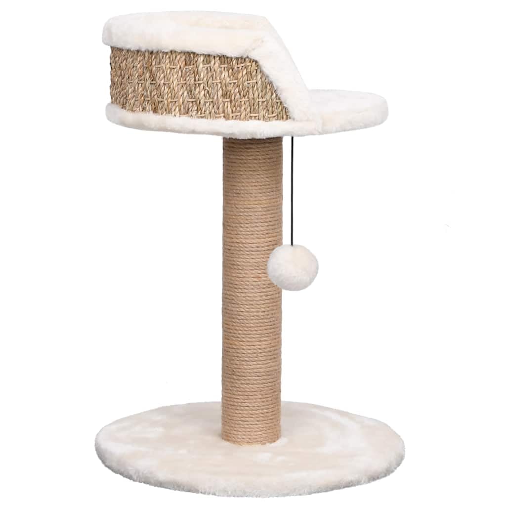 Árbol rascador para gatos con columna rascadora de algas marinas de 49 cm de altura, estable árbol rascador con cama de peluche, juguete colgante y sisal natural para el cuidado de las garras
