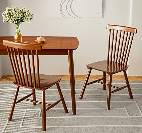 Ikifly Solid Wood Dining Chairs Set Of 2, Mid Century Modern Wooden Dining Room Chairs, Windsor Chairs Rubberwood Side Chairs For Kitchen, Dining Room - Walnut #TOP24