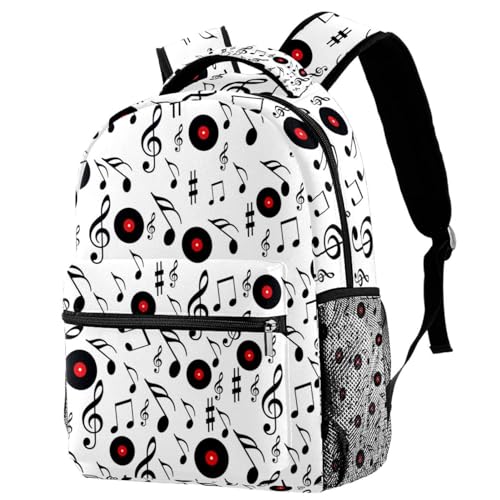 Sac à dos d'école motif notes de musique et cartes CD noires graphiques