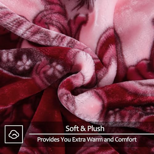 Image of JYK Soft Fleece Bed Blanket King Size A&B Pattern Rose /Rose - 520GSM Fuzzy Cozy Luxury Warm Blanket Microfiber, 2 Ply Reversible Room Home Decor Christmas Decorations, 83 inch x 91 inches, 5.7 LB