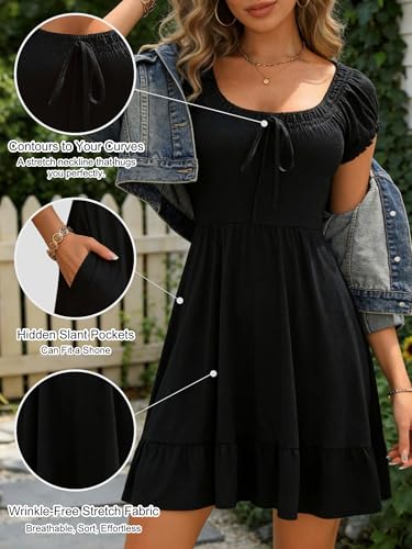 Image of HUHOT Teen Petite Women Floral Short Summer Mini Dresses with Pockets Cute Milkmaid Sundress 2026