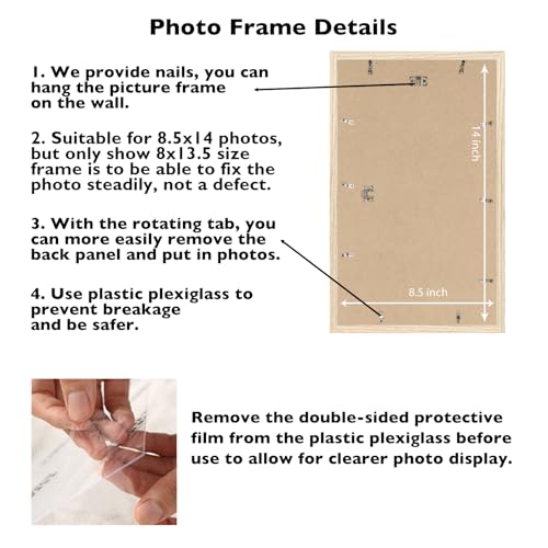 Image of JCJMY 8.5x14 Picture Frame for Wall Hanging, Wall Mounting Horizontally or Vertically, 8.5 x 14 Wall Gallery Poster Photo Frame with Shatter Resistant Plexiglass, Natural