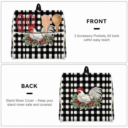 Image of Kitchen Dust Cover Compatible with 4.5 5 6 8 quart Stand Mixer, Kitchen Appliance Protective Covers with Top Handle and Pocket (Black-white striped chicken, For All 6-8 qt Mixer)
