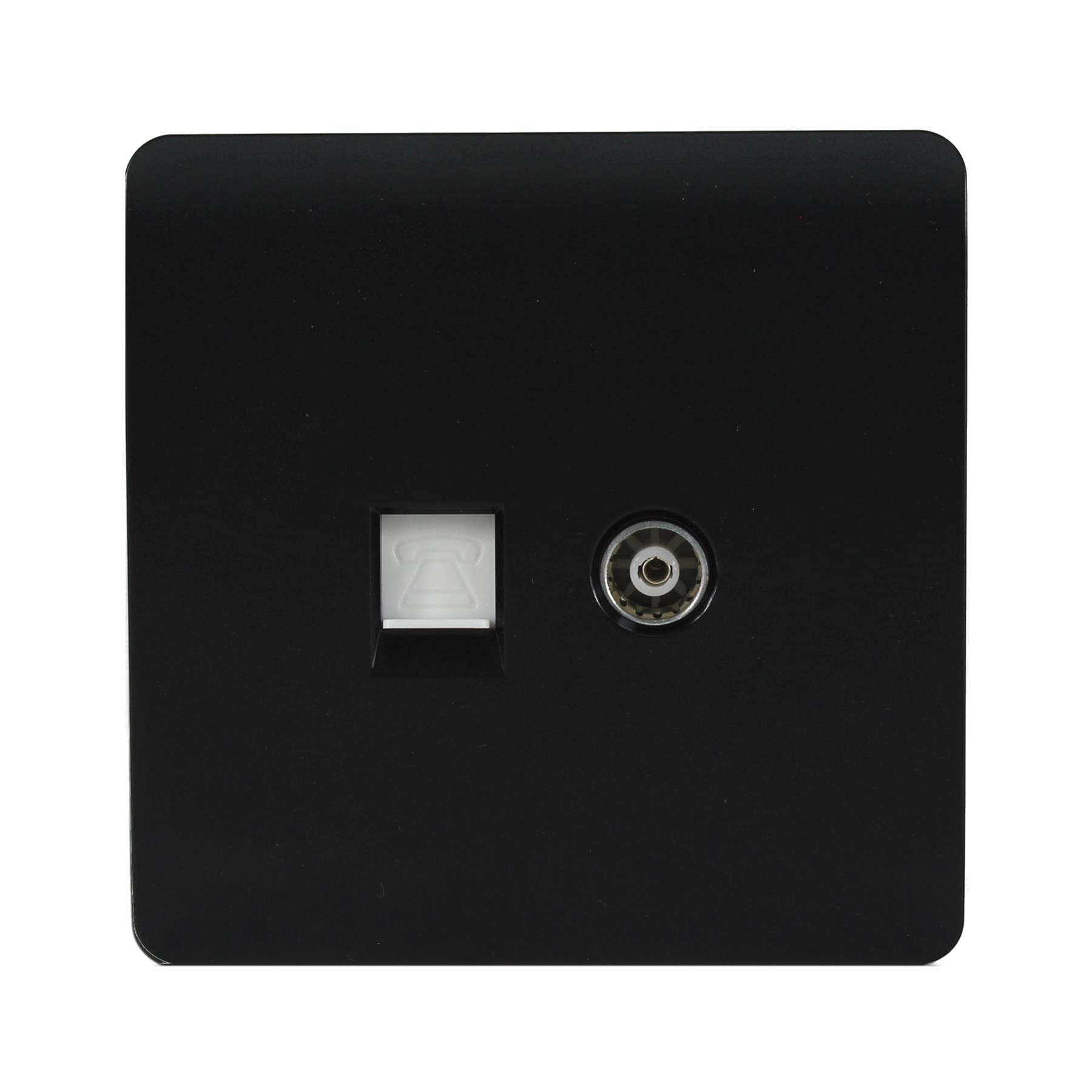 Trendi Switch Matt Black Trendi Tv Co-Axial Socket + Telephone Socket