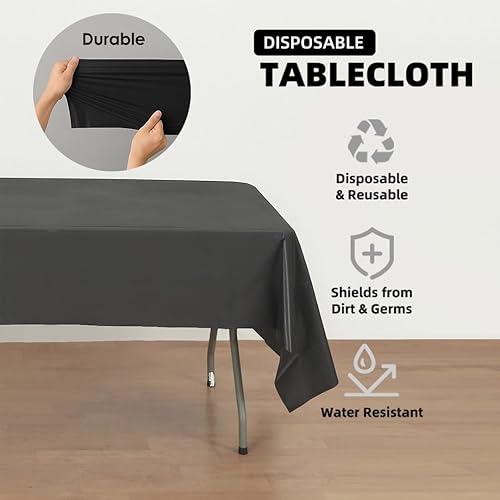 Miniatura 3 de Craft And Party Paquete de 12 manteles de plástico negro manteles desechables de 54 x 108 pulgadas para mesas rectangulares, resistentes y
