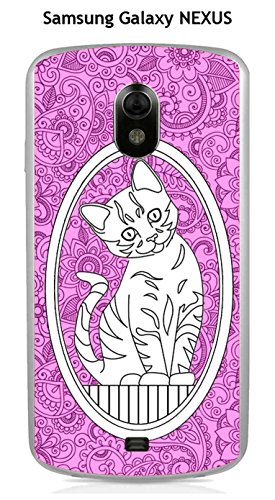 Coque Samsung Nexus design Chat dessine fond rose