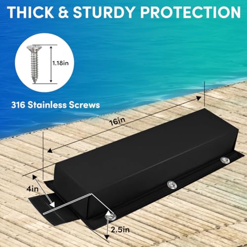 ORLANG 16\" Dock Bumpers,PVC Dock Fenders with Stainless Steel Screws,Boat Dock Guards,Dock Post Bumper for Docking Edges, Piling, Vertical Poles, Horizontal Decks or Piers(Black-2Pack)