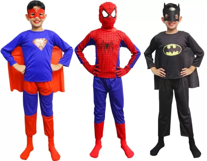 Renu Collection Unisex Kids Fancy Three Super Hero Combo Dress Costume For Boys And Girls (Pack Of 3)-1002 - Polycotton, Multicolor (B0CN3KX64L) Amazon Price History, Amazon Price Tracker
