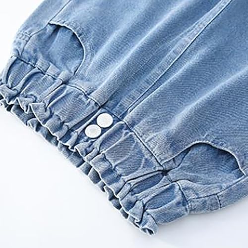 Girls Baggy 𝐒tretch Jeans Wide Leg Tassel 𝐅rayed 𝐇em Elastic Waist Denim Pants Kids Straight Leg Casual Trousers3