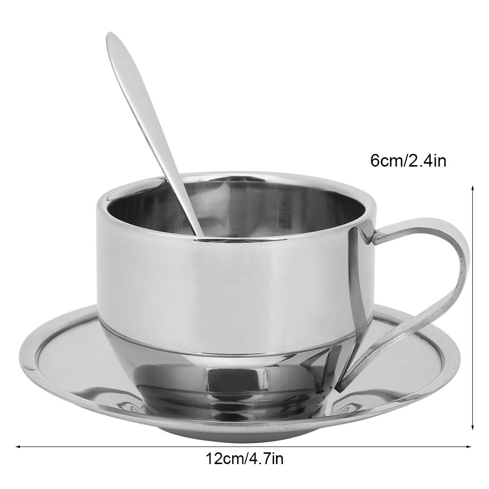 Stainless Steel Espresso Cup, 4oz Coffee Mugs with Spoon and Saucer Double Wall Coffee Cup with Saucer and Spoon Cappuccino Coffee Latte Tea Espresso Mug Espresso Cup Set for Coffee, Latte,Tea, Milk