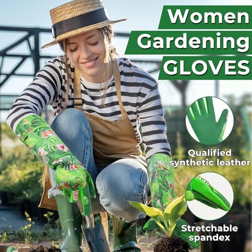 Image of HANDLANDY Rose Pruning Gloves for Men Women, Thorn Proof Gardening Gloves | Long Leather Gardening Gloves, Breathable Leather Gauntlet, Best Garden Gifts & Tools for Gardener (Grass Green, L)