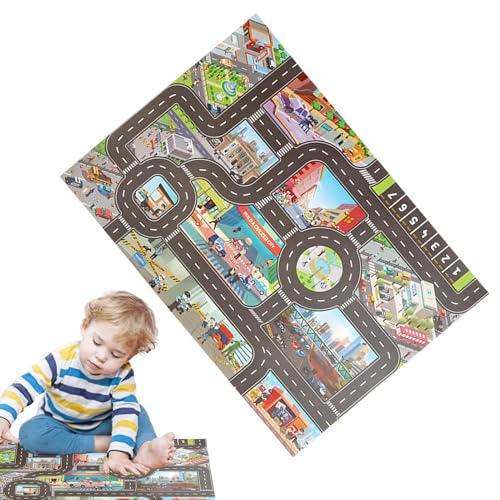 Spielmatte für Kinder auf der Fahrbahn - Aktivitätsdecke in Jumbo-Größe, waschbare Kippdecken, rutschfester Boden, detaillierter Stadtplan, Poolstaub | Wendereisestadtspielmatte für Kinder