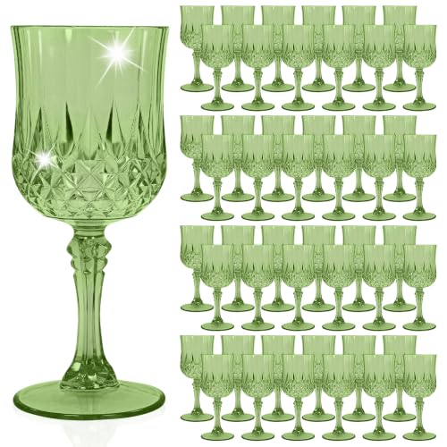 Showgeous 48 Pack Sage Green Plastic Wine Glasses, Vintage Wine Glasses