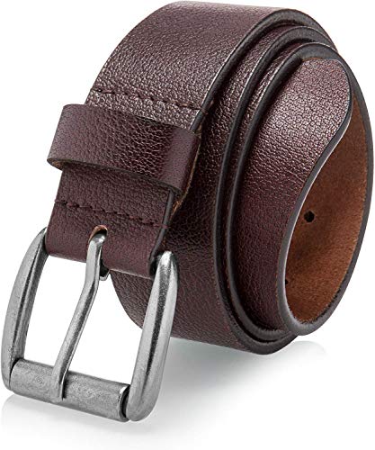 Men's Casual Jean Belt Soft Top Full Grain Leather Roller Buckle 38MM Brown 44